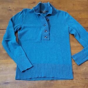 Eddie Bouer Teal Green Mock Neck Sweater/ Button Up/ Size Ladies XS